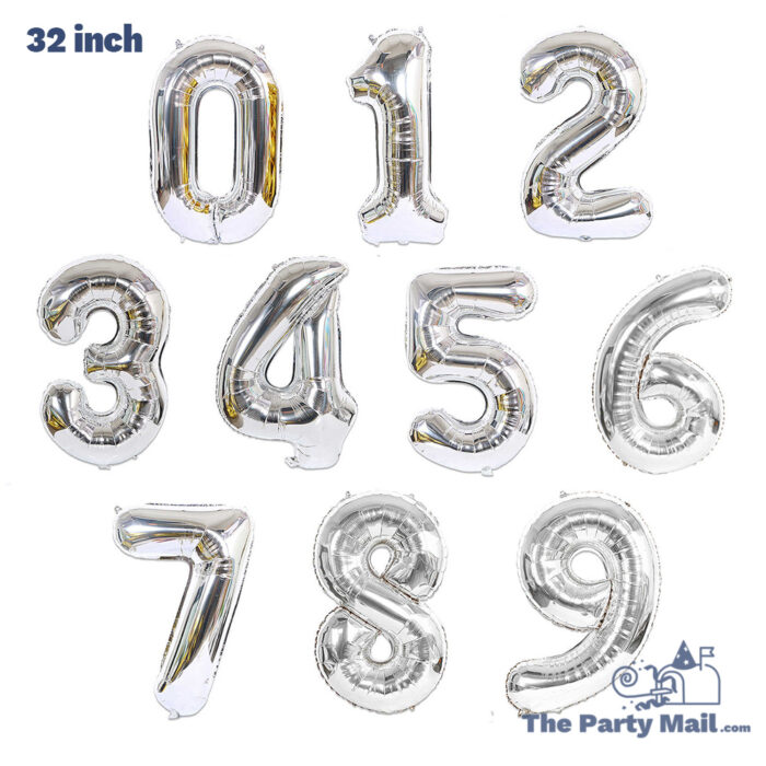 32" Silver Number Foil Balloon