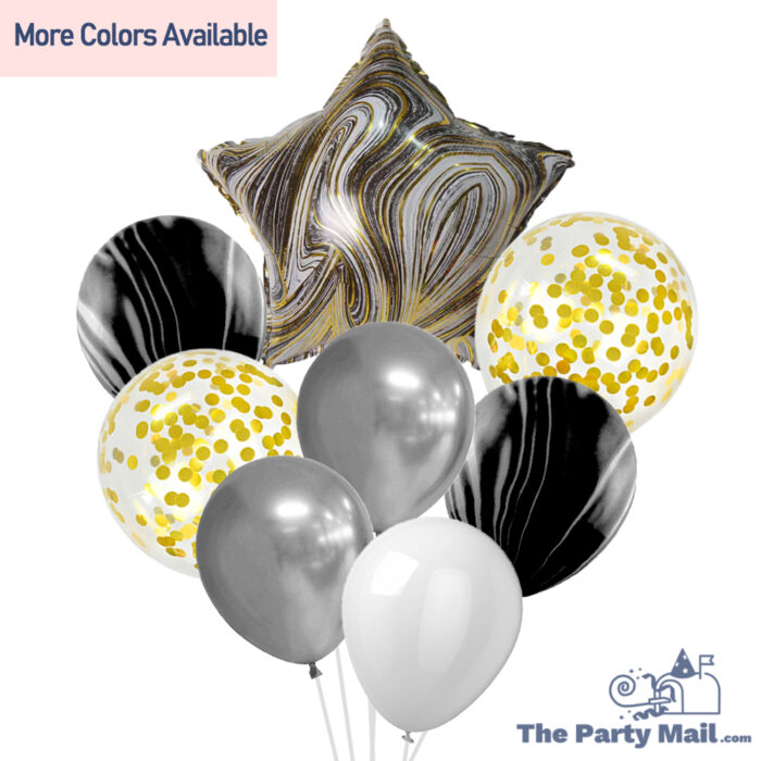 8Pcs Star Marble Foil Balloons, Confetti balloons and Chrome Balloons