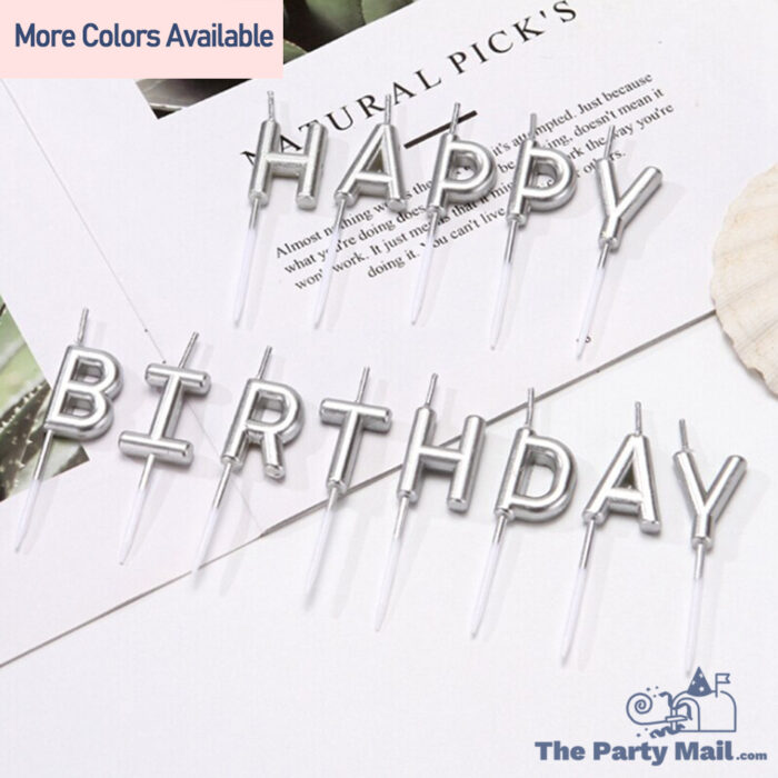 "HAPPY BIRTHDAY" Letter Candles - Silver